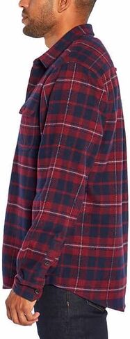 Orvis Men's Size Large Heavy Weight Double Brushed Flannel Button up Shirt Long Sleeve Plaid with Hand Warmer Pocket Red Navy in Saudi Arabia