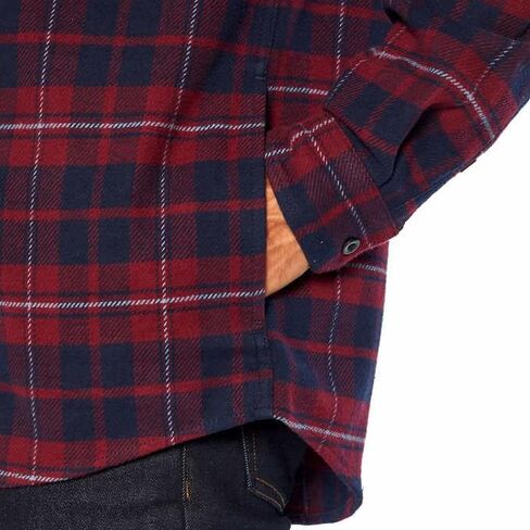 Orvis Men's Size Large Heavy Weight Double Brushed Flannel Button up Shirt Long Sleeve Plaid with Hand Warmer Pocket Red Navy in Saudi Arabia