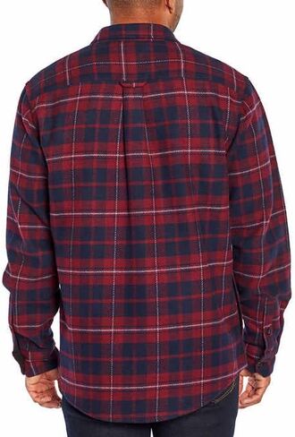 Orvis Men's Size Large Heavy Weight Double Brushed Flannel Button up Shirt Long Sleeve Plaid with Hand Warmer Pocket Red Navy in Saudi Arabia