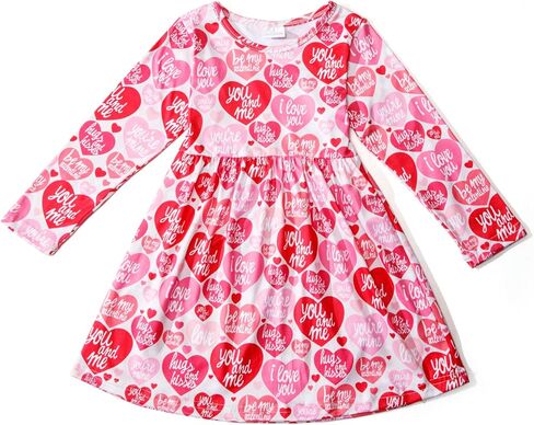 Toddler Girls Valentine's Day Twirl Dress Love and Heart Long Sleeve Dresses in Saudi Arabia