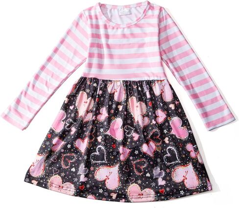 Toddler Girls Valentine's Day Twirl Dress Love and Heart Long Sleeve Dresses in Saudi Arabia