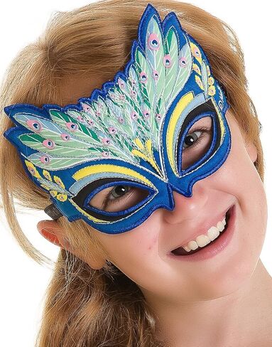 Fanciful Fabric Peacock Mask, 7''L Green in Saudi Arabia