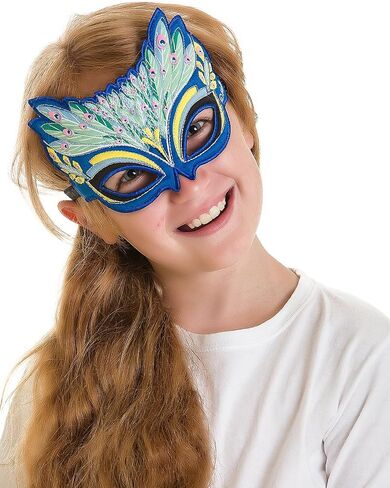 Fanciful Fabric Peacock Mask, 7''L Green in Saudi Arabia