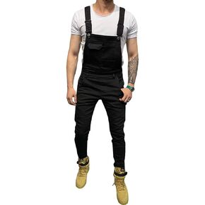 LONGBIDA Men's Denim Bib Overalls Fashion Slim Fit Jumpsuit with Pockets in Kuwait