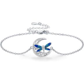 Twoowl Dragonfly Bracelet 925 Sterling Silver Celtic Moon Bracelet Irish Celtic Jewelry Gifts for Women Girls, 15mm/0.6'', Sterling Silver , Cubic Zirconia in Kuwait