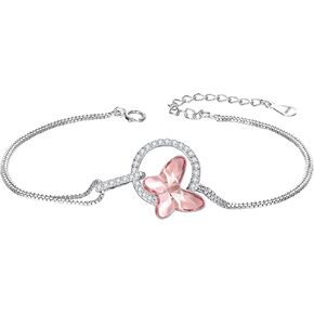 EleQueen 925 Sterling Silver CZ Butterfly Charm Link Bracelet Made with Austrian Crystals Hypoallergenic Jewelry for Women, Valentine's Day/Mother's Day/Christmas Jewelry Gift for Wife/Mom in Saudi Arabia