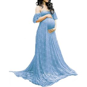 Women's Maternity Dress Lace Photography Pregnant Dress Ruffle Long Maxi Gown Prop for Photo Shoot