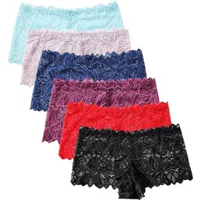 Solavia 6 Pack of Women's Lace Panties, Soft Stretch Cute Boyshort Panties, Sexy Cheeky Underwear