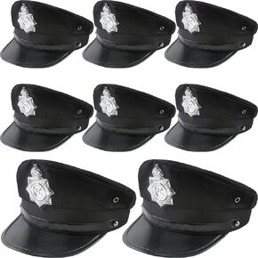 SGBETTER 8 عبوات من قبعة الشرطة للبالغين، قبعة شرطي سوداء للرجال والنساء، إكسسوارات أزياء الهالوين التنكرية in Kuwait