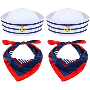 مجموعة قبعة ووشاح البحارة، زي بحري قابل للتعديل، قبعة كابتن القارب، زي بحري للنساء والرجال والأطفال in Kuwait