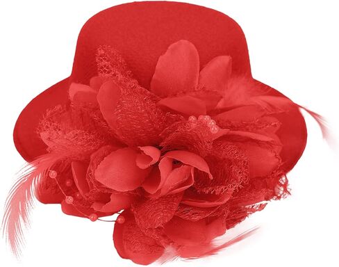 Song Qing Flower Decor Hair Clip Feather Fascinator Burlesque Mini Top Hat for Women Lady (Black) in Saudi Arabia