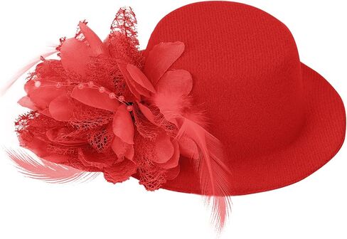Song Qing Flower Decor Hair Clip Feather Fascinator Burlesque Mini Top Hat for Women Lady (Black) in Saudi Arabia