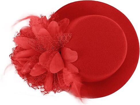 Song Qing Flower Decor Hair Clip Feather Fascinator Burlesque Mini Top Hat for Women Lady (Black) in Saudi Arabia
