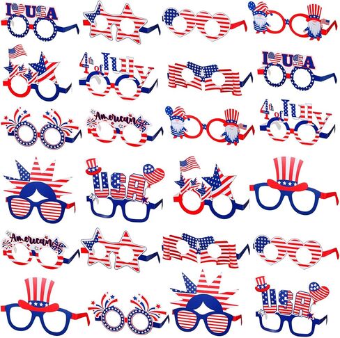 Liliful 24 Pcs 4th of July Paper Glasses Patriotic Party Sunglasses American Flag Sunglasses Red Blue White USA Sunglasses for Kid Adult, 4th of July Accessories Independence Memorial Day Party Prop in Saudi Arabia