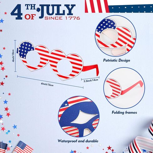 Liliful 24 Pcs 4th of July Paper Glasses Patriotic Party Sunglasses American Flag Sunglasses Red Blue White USA Sunglasses for Kid Adult, 4th of July Accessories Independence Memorial Day Party Prop in Saudi Arabia