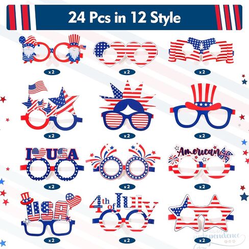 Liliful 24 Pcs 4th of July Paper Glasses Patriotic Party Sunglasses American Flag Sunglasses Red Blue White USA Sunglasses for Kid Adult, 4th of July Accessories Independence Memorial Day Party Prop in Saudi Arabia