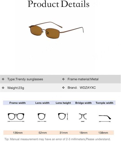 WDZAYXC Classic Rectangular Sunglasses Retro Slim Metal Frame Glasses Vintage Rectangle Candy Color Sunglasses in Saudi Arabia