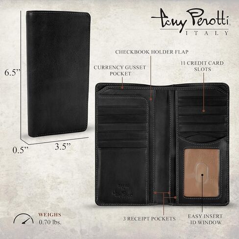 Tony Perotti Mens Long Bifold Checkbook Cover Wallet Multi Card Pocket Holder Italian Leather in Kuwait