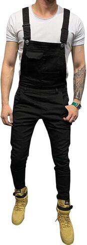LONGBIDA Men's Denim Bib Overalls Fashion Slim Fit Jumpsuit with Pockets in Kuwait
