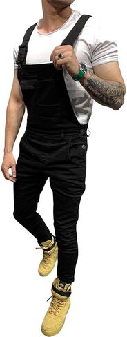 LONGBIDA Men's Denim Bib Overalls Fashion Slim Fit Jumpsuit with Pockets in Kuwait