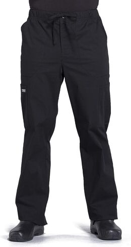 Men Scrubs Set Workwear Professionals WW695 V-Neck Top & WW190 Tapered Leg Fly Front Cargo Pant, Black- M Top/M Pant in Saudi Arabia