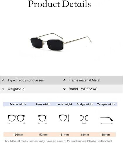 WDZAYXC Classic Rectangular Sunglasses Retro Slim Metal Frame Glasses Vintage Rectangle Candy Color Sunglasses in Saudi Arabia