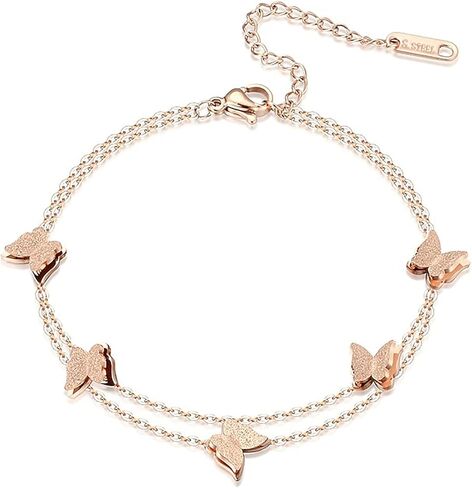 Rofusn Layered Chain Heart Butterfly Bracelet for Women, Stainless Steel Adjustable Dainty Link Chain Bracelet Wristband Anklet Jewelry in Saudi Arabia