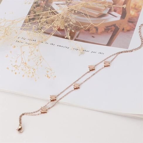 Rofusn Layered Chain Heart Butterfly Bracelet for Women, Stainless Steel Adjustable Dainty Link Chain Bracelet Wristband Anklet Jewelry in Saudi Arabia