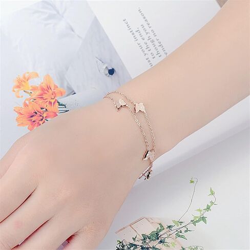 Rofusn Layered Chain Heart Butterfly Bracelet for Women, Stainless Steel Adjustable Dainty Link Chain Bracelet Wristband Anklet Jewelry in Saudi Arabia