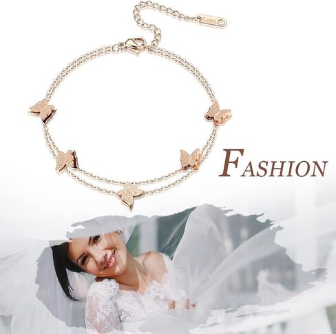 Rofusn Layered Chain Heart Butterfly Bracelet for Women, Stainless Steel Adjustable Dainty Link Chain Bracelet Wristband Anklet Jewelry in Saudi Arabia