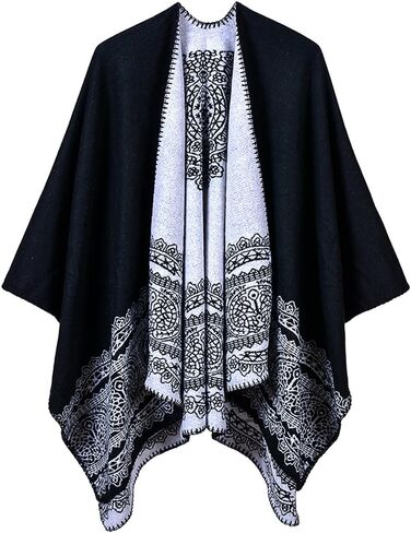 Urban CoCo Women's Vintage Pattern Open Front Poncho Cape Shawl Winter Shawl Wraps in Kuwait