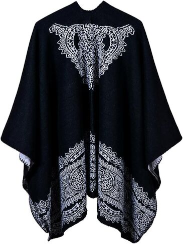 Urban CoCo Women's Vintage Pattern Open Front Poncho Cape Shawl Winter Shawl Wraps in Kuwait