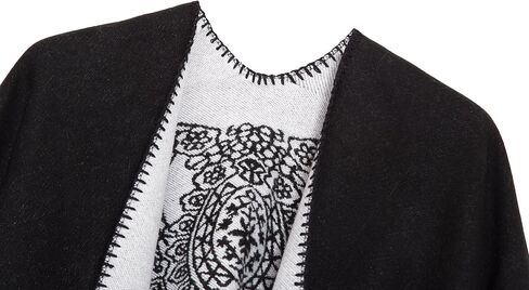 Urban CoCo Women's Vintage Pattern Open Front Poncho Cape Shawl Winter Shawl Wraps in Kuwait