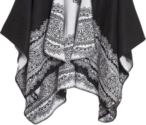 Urban CoCo Women's Vintage Pattern Open Front Poncho Cape Shawl Winter Shawl Wraps in Kuwait