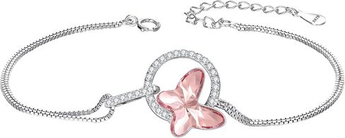 EleQueen 925 Sterling Silver CZ Butterfly Charm Link Bracelet Made with Austrian Crystals Hypoallergenic Jewelry for Women, Valentine's Day/Mother's Day/Christmas Jewelry Gift for Wife/Mom in Saudi Arabia
