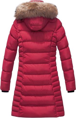 ELORA Women's Winter Parka Vegan-Down Puffer Mid- Length Coat Faux Fur Trim Removable Hood in Saudi Arabia