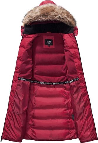 ELORA Women's Winter Parka Vegan-Down Puffer Mid- Length Coat Faux Fur Trim Removable Hood in Saudi Arabia