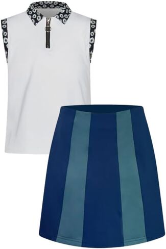 Marie Birdie Bundle Hazy Shade of Winter Sleeveless Polo White + Hazy Shade of Winter Skirt with Pockets and Shorts Navy - Junior Girls Golf Outfit for Teens and Tweens 16 Years Old in Kuwait