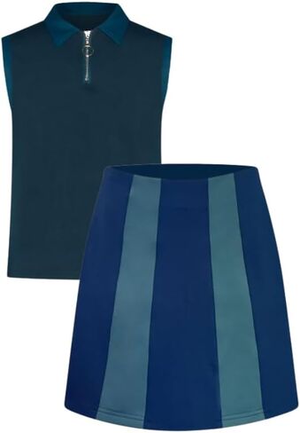 Marie Birdie Bundle Hazy Shade of Winter Sleeveless Polo Navy + Hazy Shade of Winter Skirt with Pockets and Shorts Navy - Junior Girls Golf Outfit for Teens and Tweens 14 Years Old in Kuwait