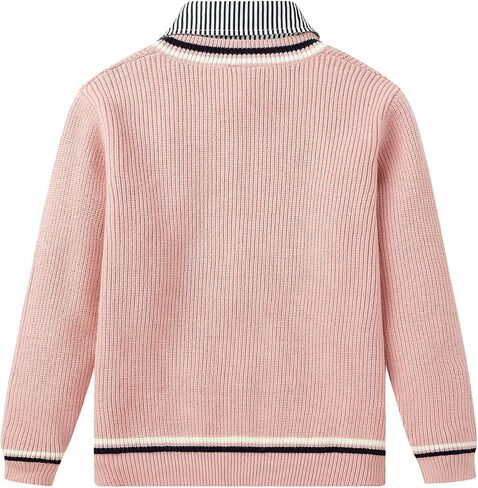 LittleSpring 2-Piece Kids V-Neck Sweater and Long Sleeve Button Down Striped Shirt Set in Saudi Arabia