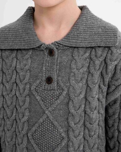 SMILING PINKER Boys Pullover Sweater Buttons Foldover Collar Cable Knit Winter Chunky Tops in Kuwait