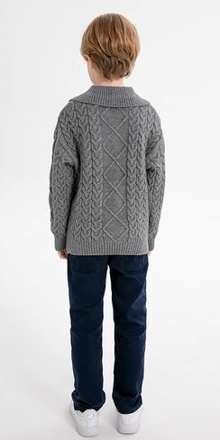 SMILING PINKER Boys Pullover Sweater Buttons Foldover Collar Cable Knit Winter Chunky Tops in Kuwait