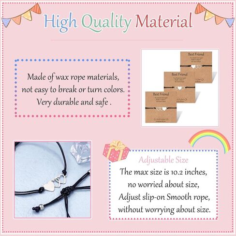 Friendship Bracelets for 3, Trio Bracelets for Best Friends, Sister Matching Distance Bracelet, Adjustable Birthday Friendship Jewelry Gifts for Women Girl Bff in Saudi Arabia
