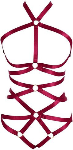 Body Harness Full for Women Garter Belts Set Strappy Elastic Adjust Punk Gothic Art Wear (Wine red-MLCN0072) in Kuwait