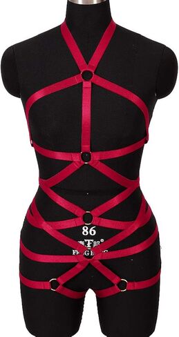 Body Harness Full for Women Garter Belts Set Strappy Elastic Adjust Punk Gothic Art Wear (Wine red-MLCN0072) in Kuwait