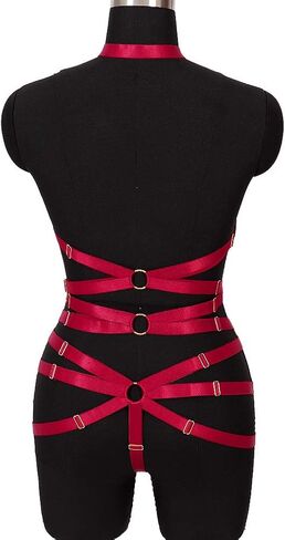 Body Harness Full for Women Garter Belts Set Strappy Elastic Adjust Punk Gothic Art Wear (Wine red-MLCN0072) in Kuwait
