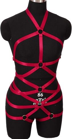 Body Harness Full for Women Garter Belts Set Strappy Elastic Adjust Punk Gothic Art Wear (Wine red-MLCN0072) in Kuwait