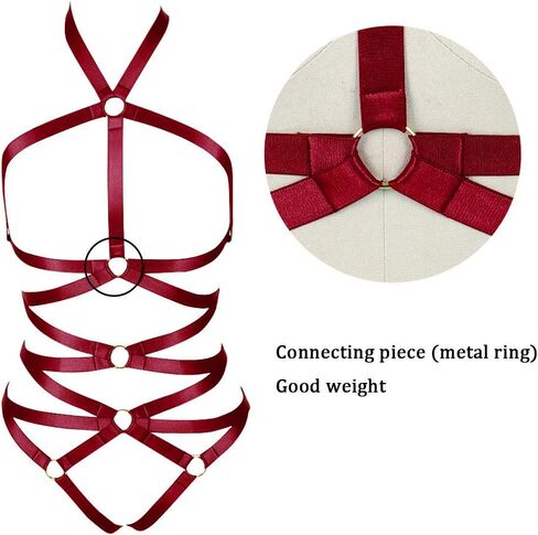 Body Harness Full for Women Garter Belts Set Strappy Elastic Adjust Punk Gothic Art Wear (Wine red-MLCN0072) in Kuwait