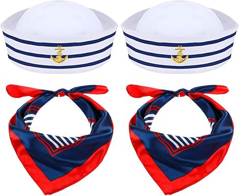مجموعة قبعة ووشاح البحارة، زي بحري قابل للتعديل، قبعة كابتن القارب، زي بحري للنساء والرجال والأطفال in Kuwait