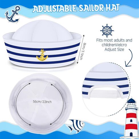 مجموعة قبعة ووشاح البحارة، زي بحري قابل للتعديل، قبعة كابتن القارب، زي بحري للنساء والرجال والأطفال in Kuwait